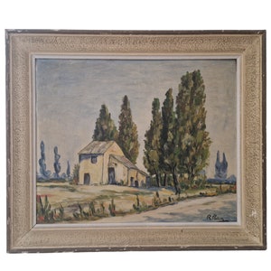 Provencal Farmhouse in Country Landscape Painting, Provence Home Decor and Wall Art