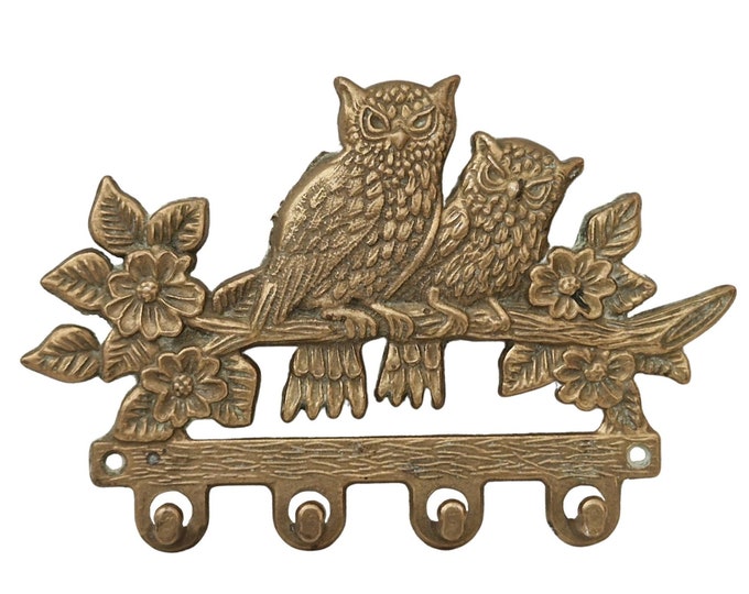 Brass Owls Key Hooks, Vintage Key Display Rack, Barn Wall Hanging Decor