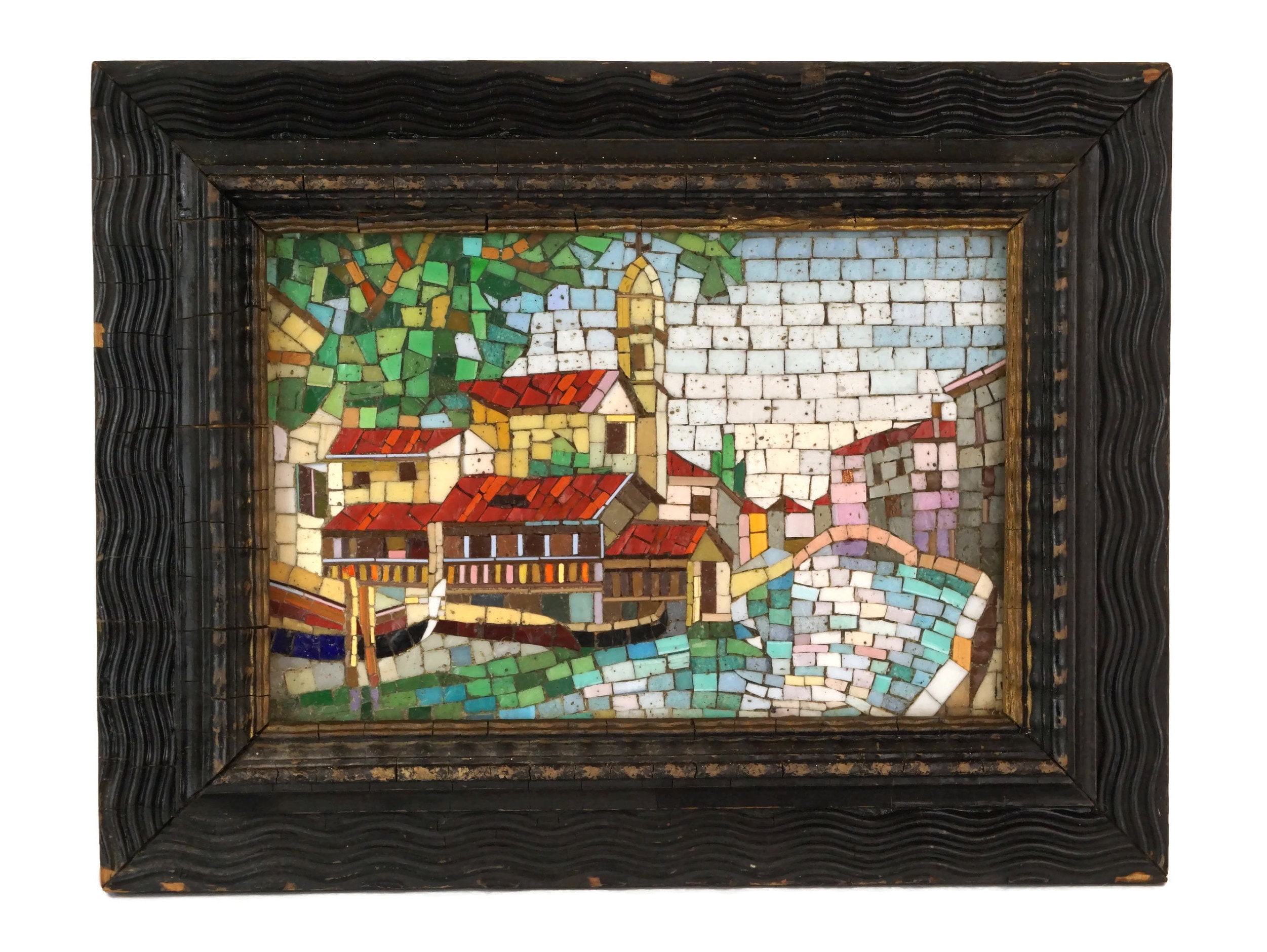 Antique Italian Micro Mosaic Venice Souvenir Scene in Frame