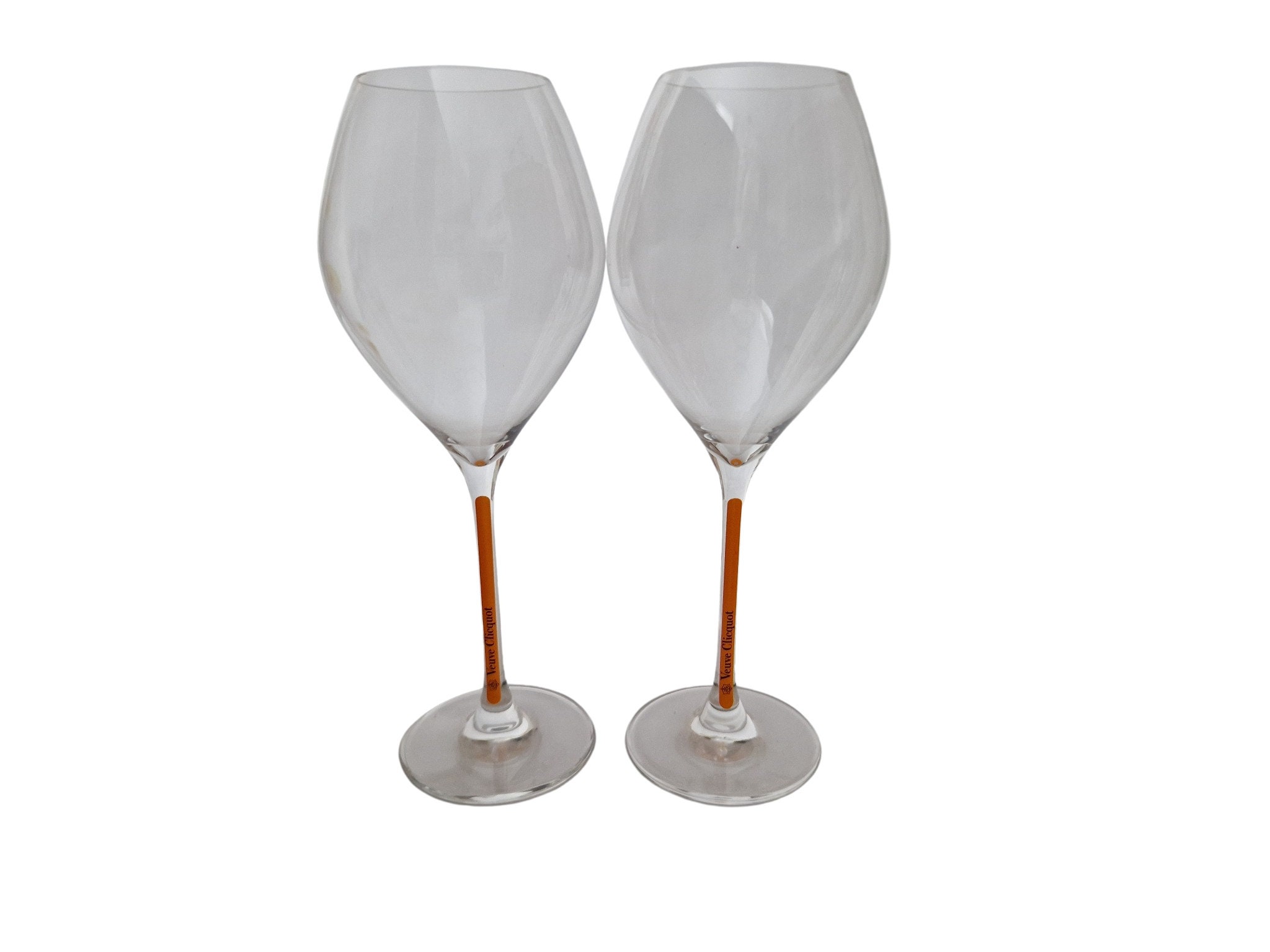 Veuve Clicquot Crystal Champagne Glasses, Pair, French Wine Glassware