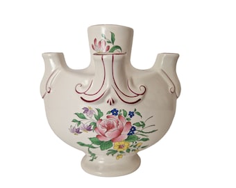 Fünf Ausgießer Blumenvase von KG Luneville, altes Straßburg-Muster, Vintage französisches Steingut