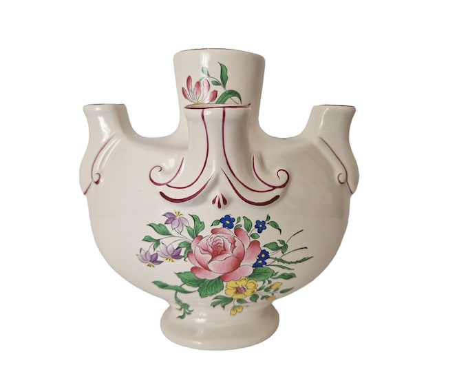 Five Spout Flower Vase by KG Luneville, Old Strasbourg Pattern, Vintage French Earthenware