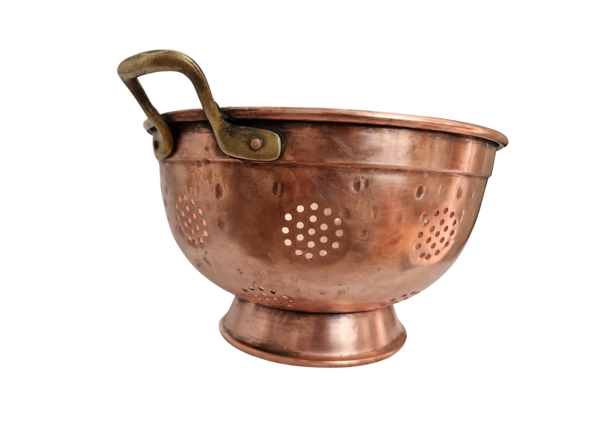 Vintage French Copper Colander, Rustic Kitchen Sieve