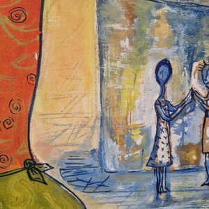 African Mother and Child Painting, Modernist Blue Women Wall Art image 8