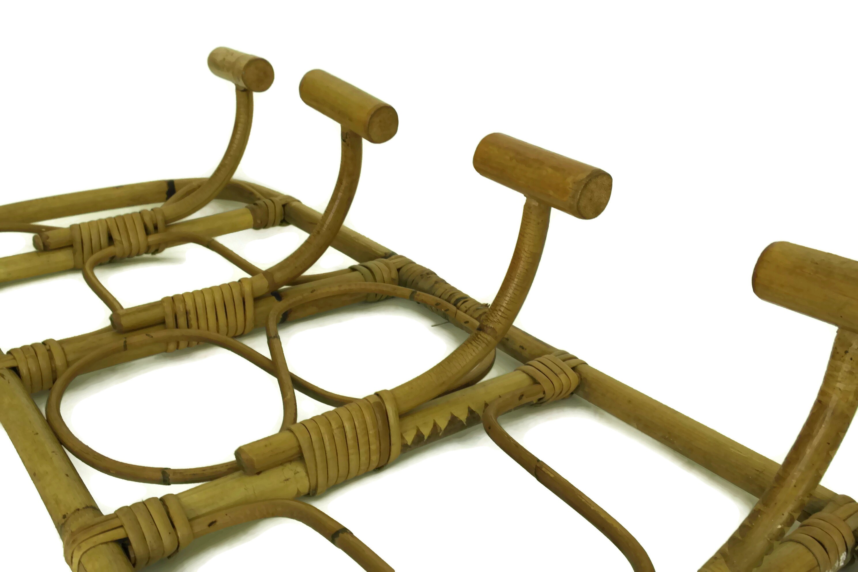 Vintage Rattan Coat Rack. French Boho Bamboo Hat Rack. Retro Home Decor.