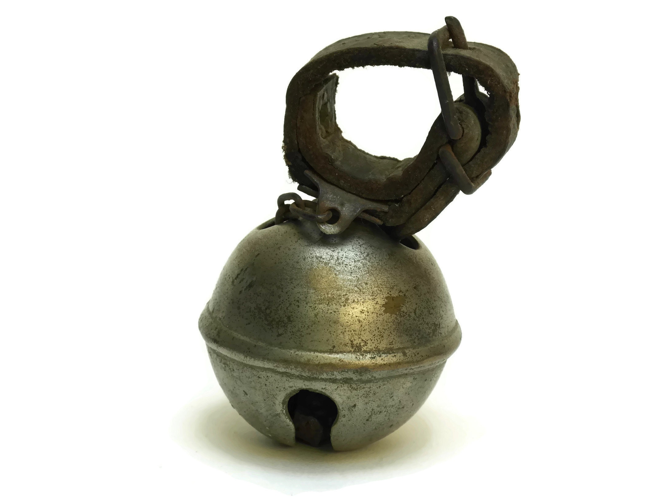 Hunting Dog Bell. Antique French Leather Collar Bell. Gifts For Hunter.