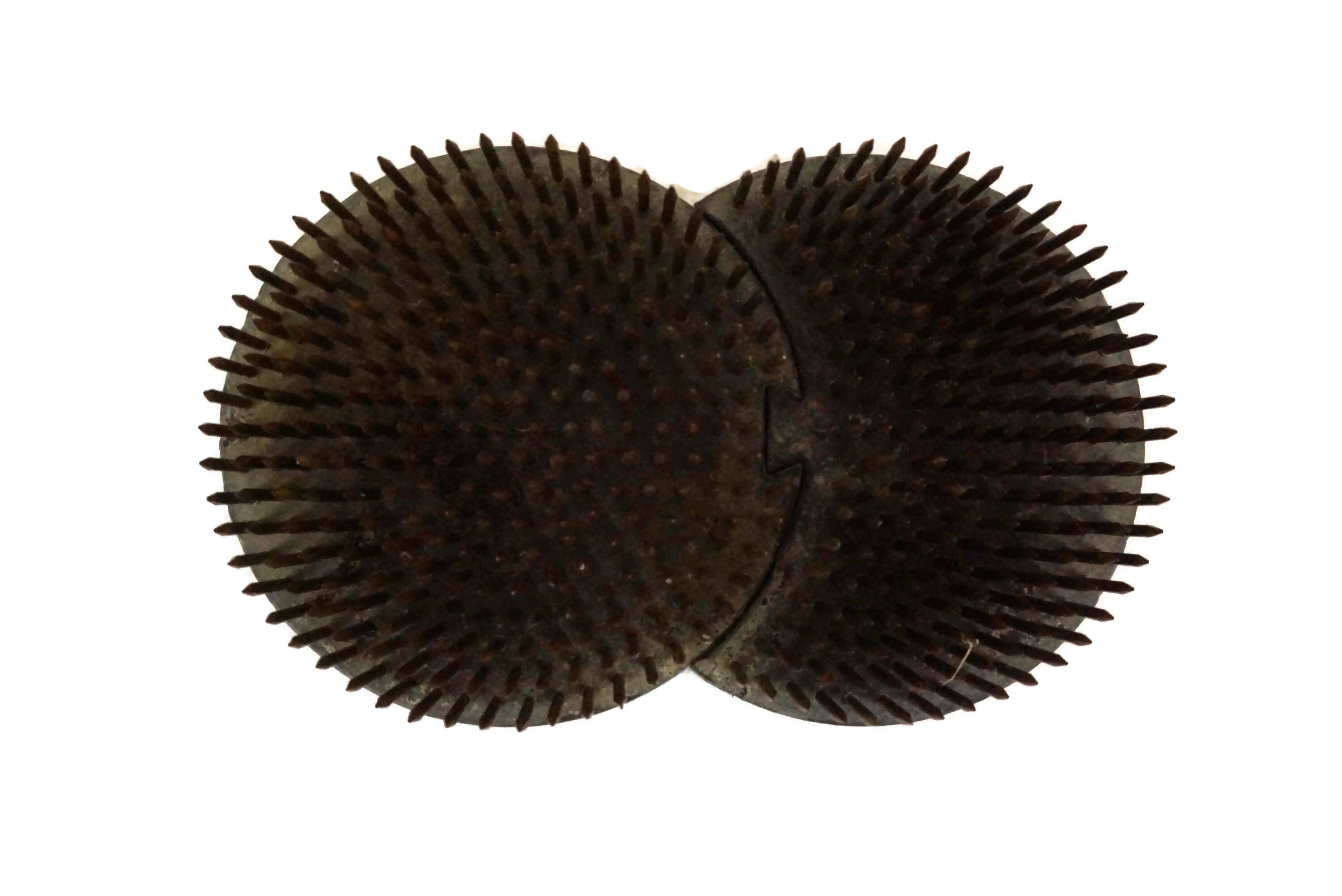 Vintage Sun and Moon Ikebana Kenzan, Heavy Metal Spike Flower Holder