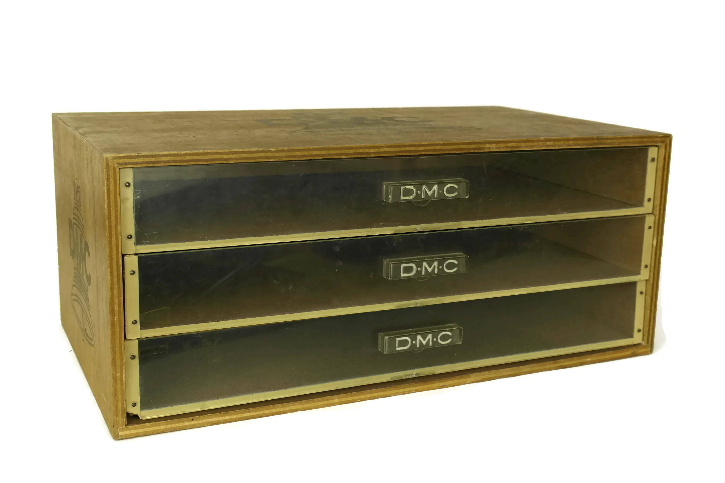 Vintage DMC Floss Storage Box. Wooden Store Display. French Embroidery Thread Organizer. Craft