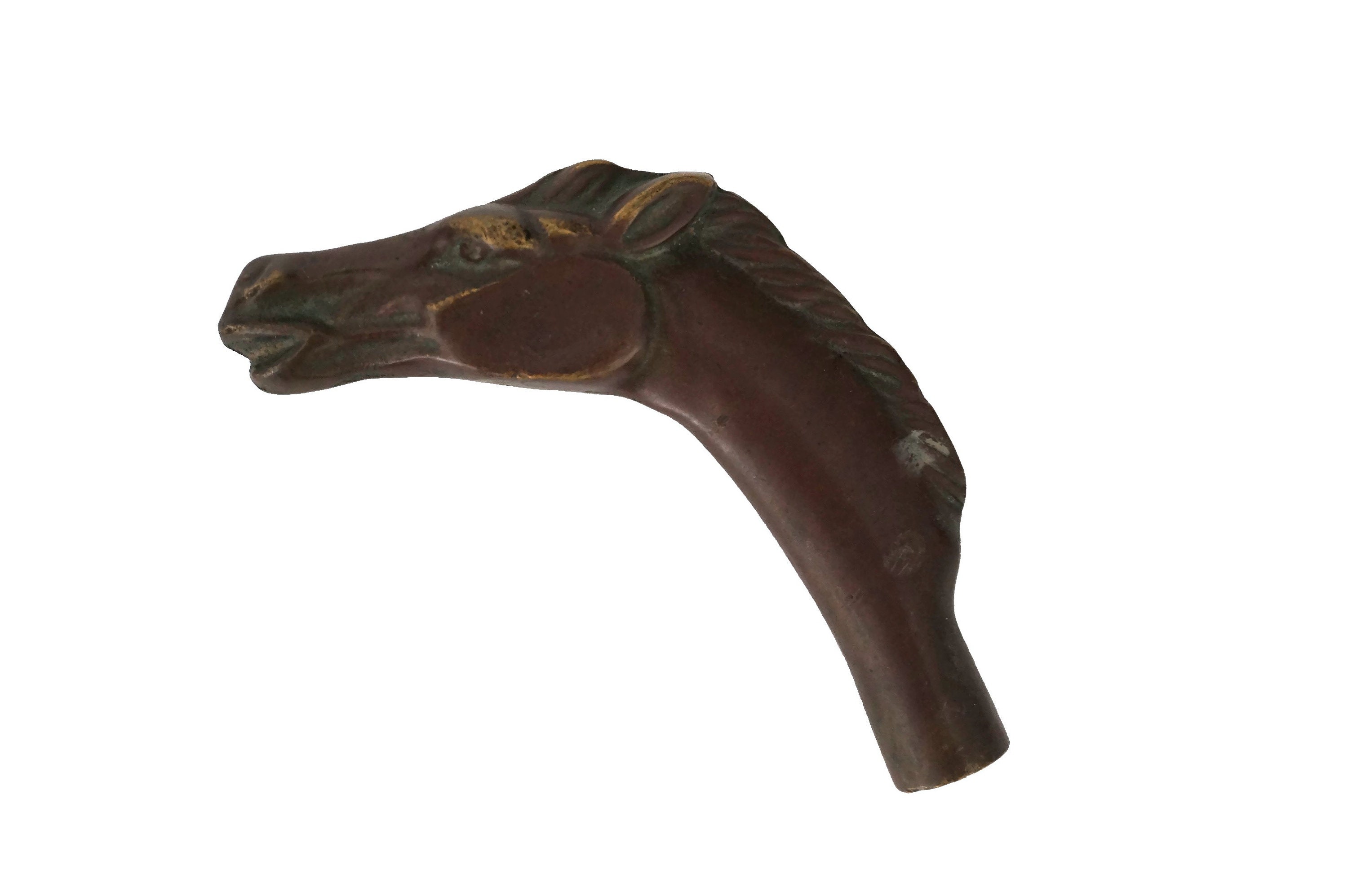 Horse Head Walking Stick Handle, French Bronze Equestrian Figurine