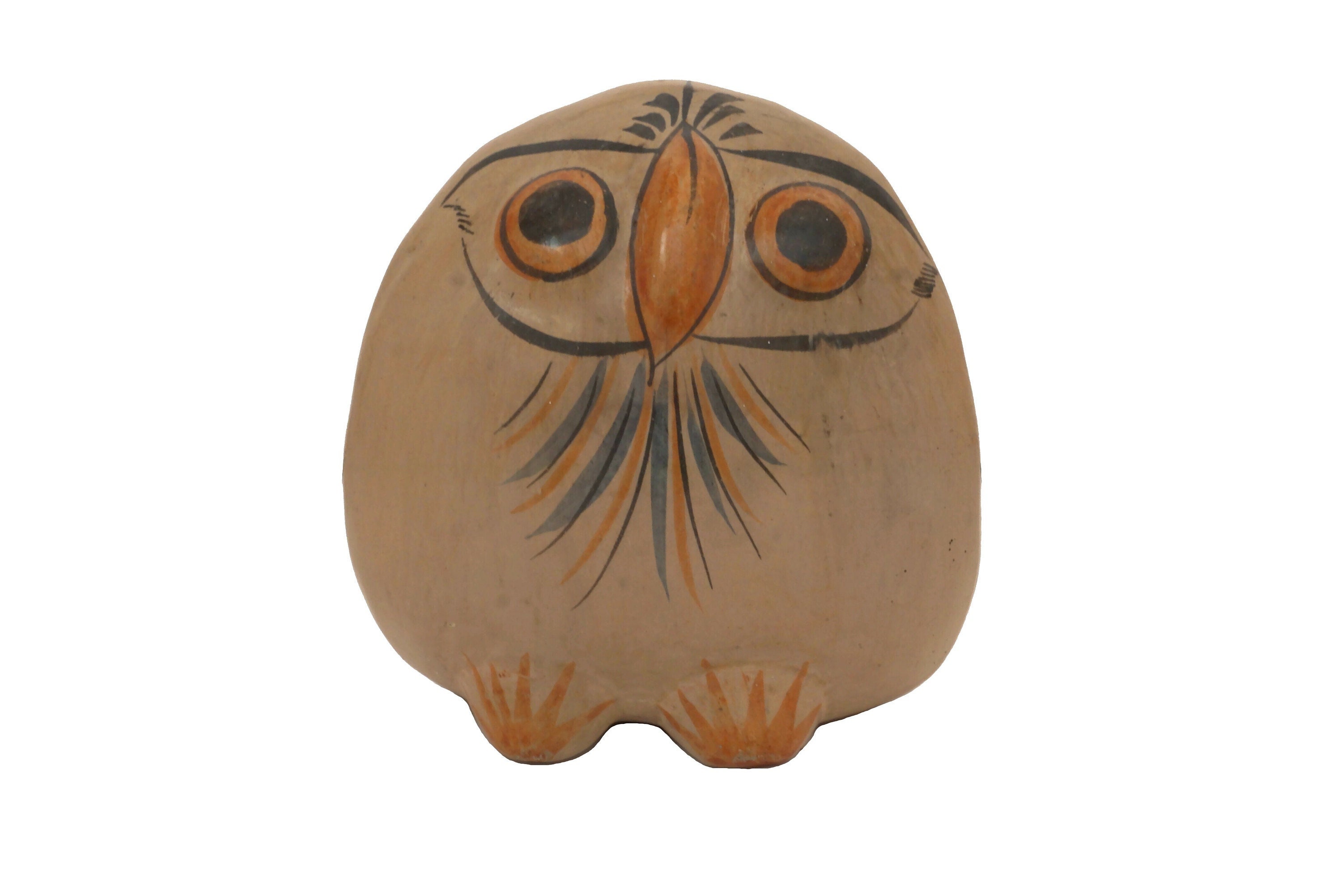 Vintage Mexico Tonala Pottery Mini Owl Bird Figurine Clay