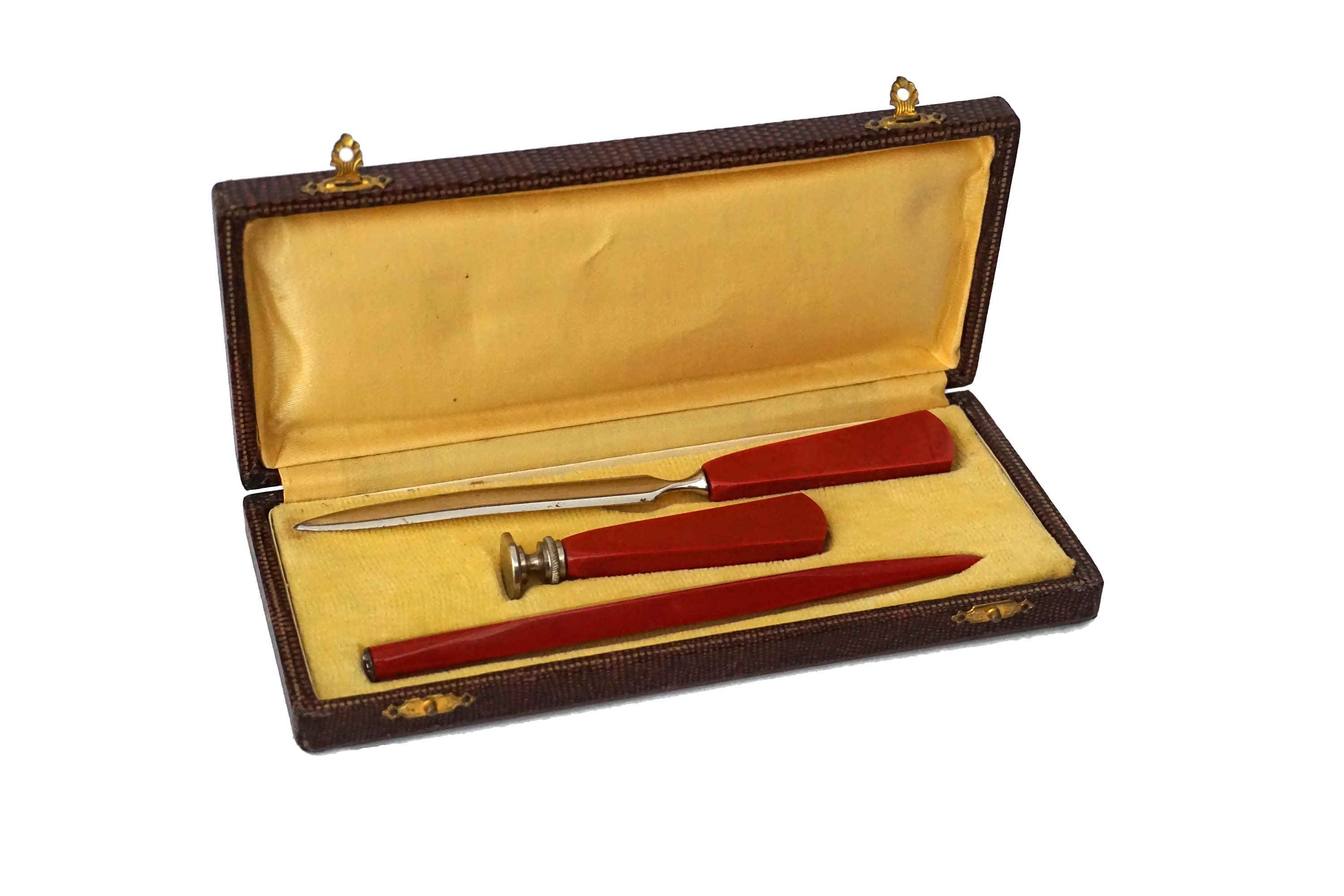 Art Deco Bakelite Writing Set, Boxed Desk Set with Letter Opener, Wax