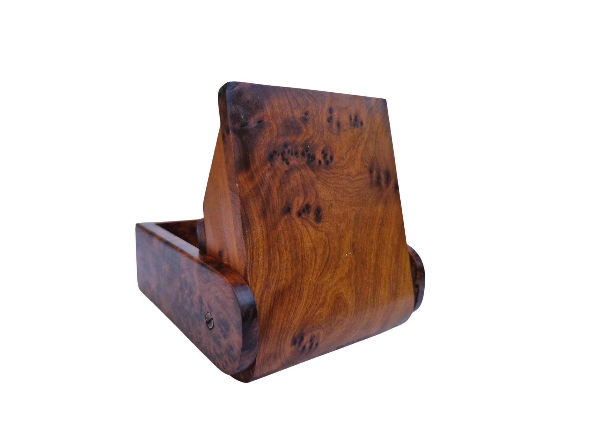 Elm Burl Wood Playing Card Deck Holder, French Vintage Business Card