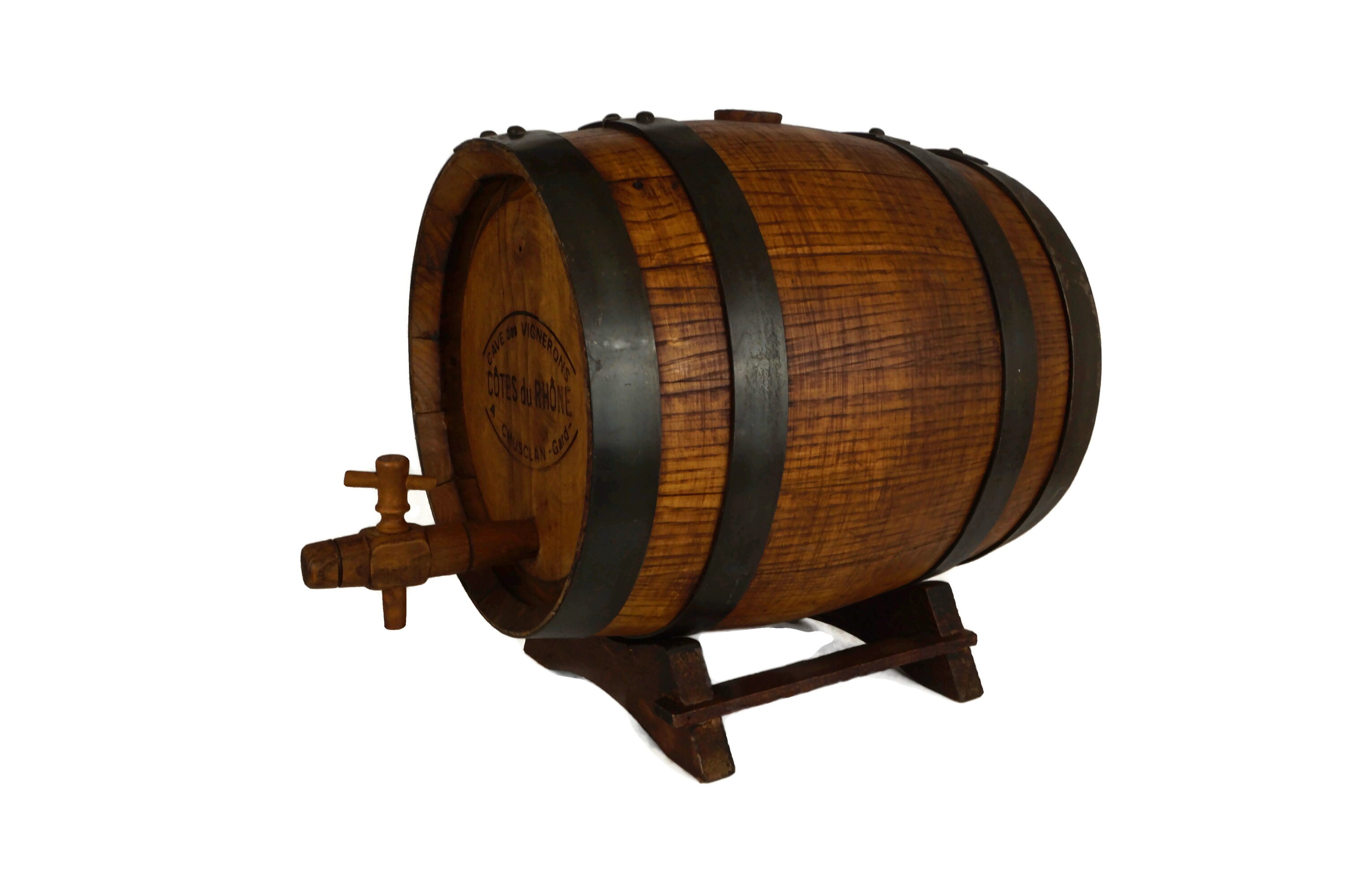 Wooden French Wine Barrel, Cotes du Rhone Bar and Wine Cellar Decor