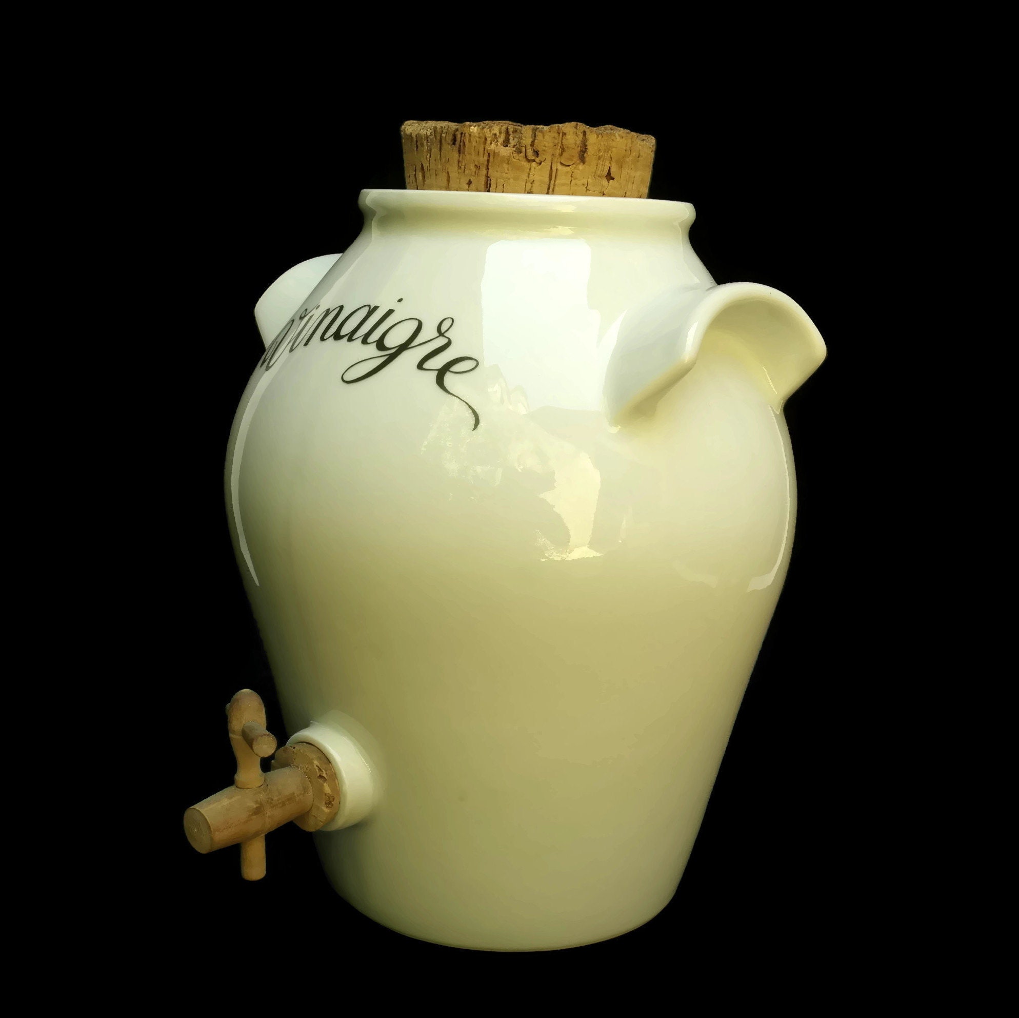 French Wine Vinegar Jug. Large White Porcelain Dispenser. Vintage