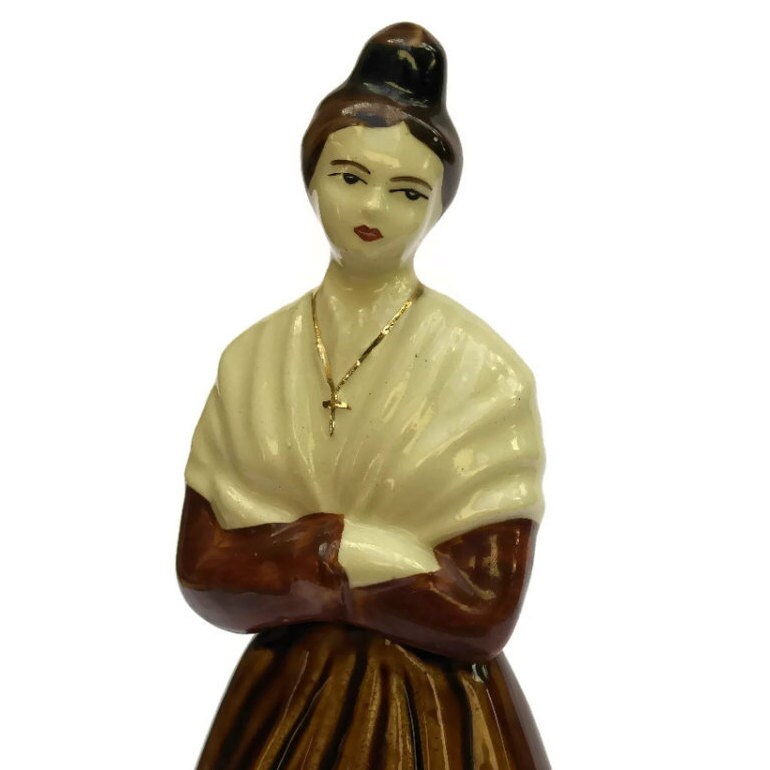 French Porcelain Figurine Liquor Bottle. Vintage French Arlesienne