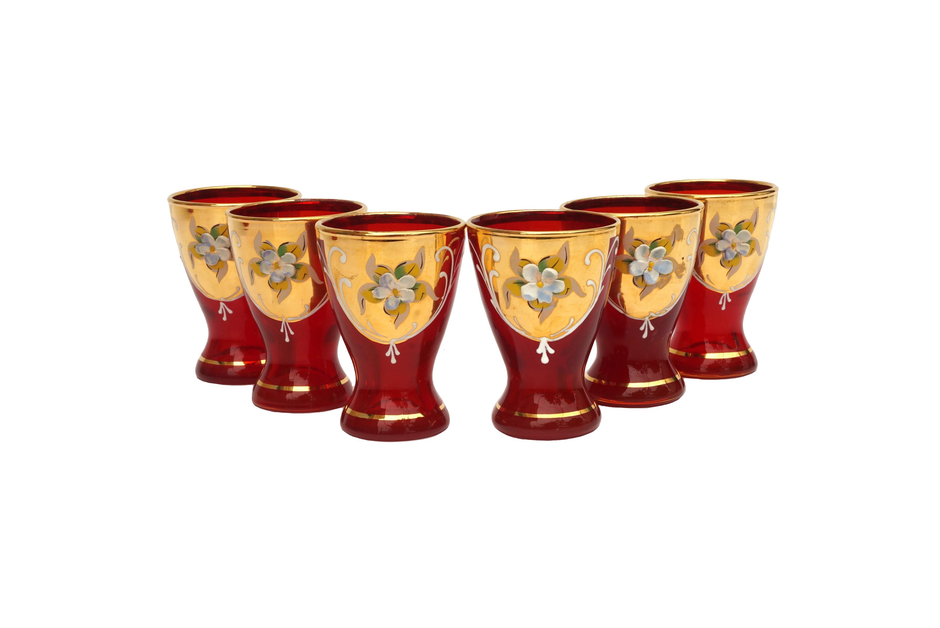 Vintage Murano Shot Glass Set of 6, Italian Bar Decor
