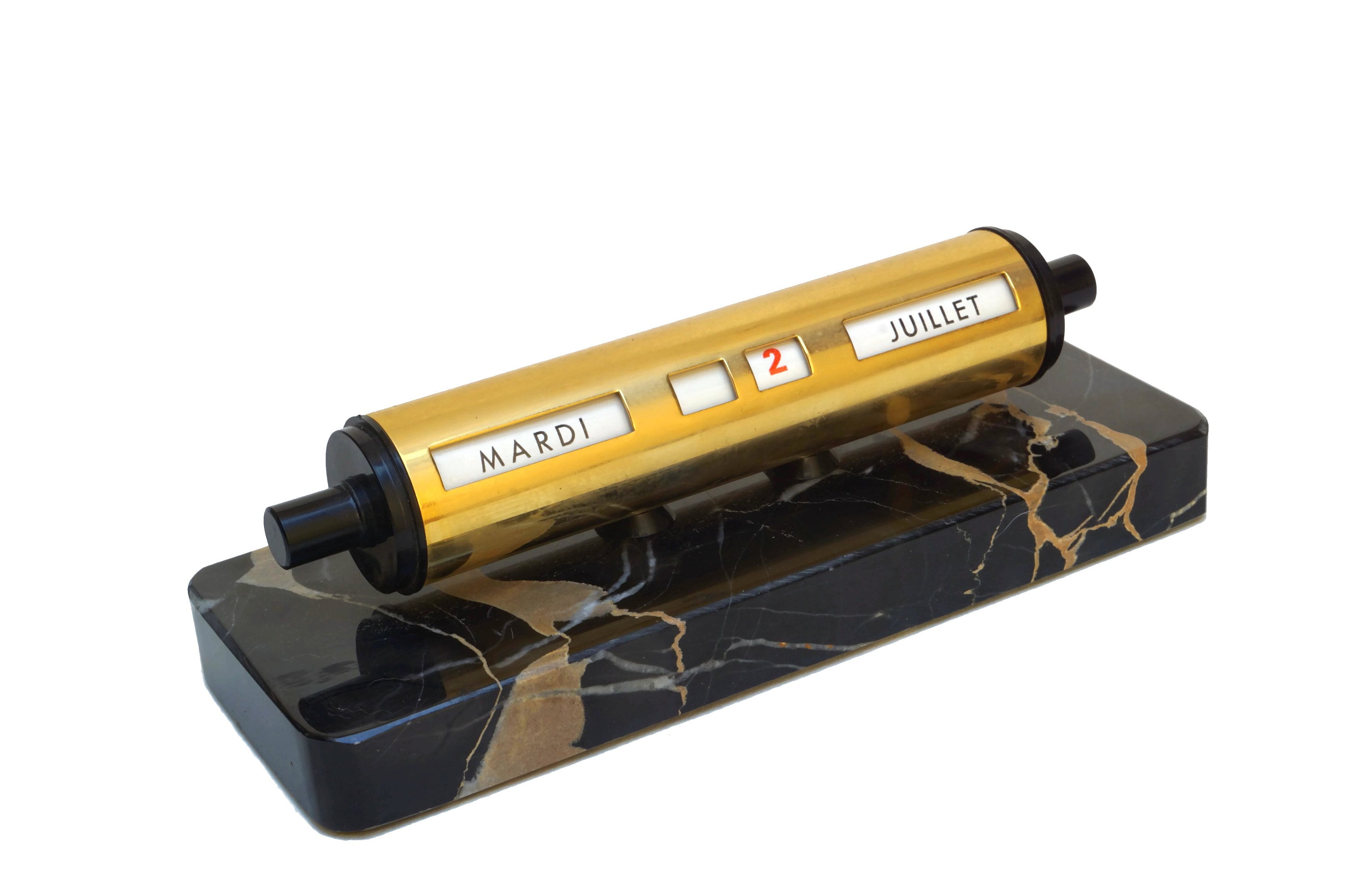 Art Deco Perpetual Desk Calendar with Black Marble Base, French Office Accessory and Decor