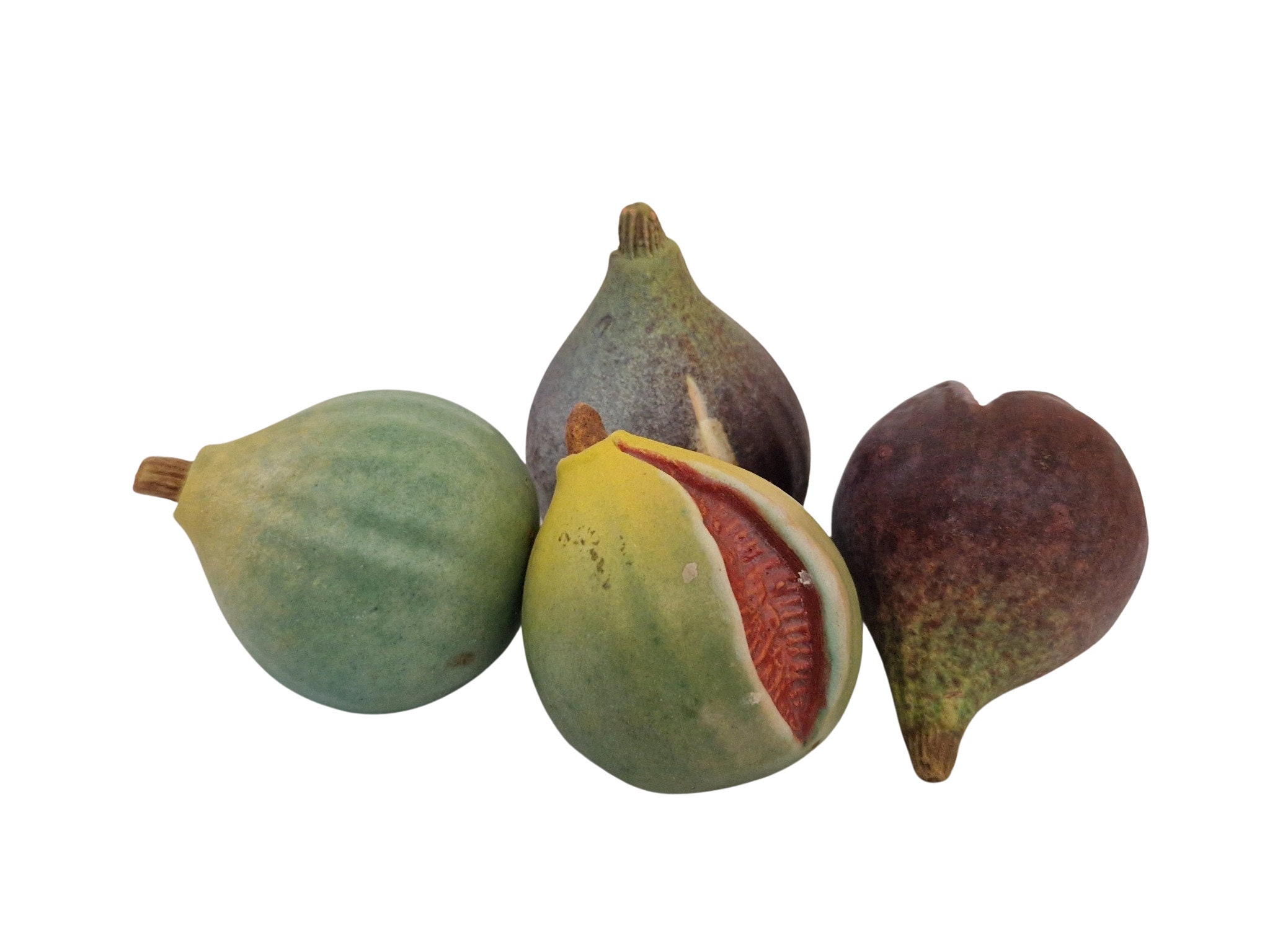 Hand Painted Ceramic Figs by Figueres, Set of 4, Vintage Trompe L'Oeil