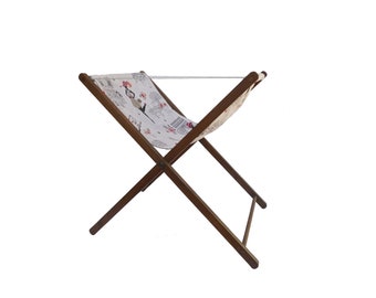 Vintage Folding Knitting and Sewing Basket, French Laundry Hamper With Paris Souvenir Fabric