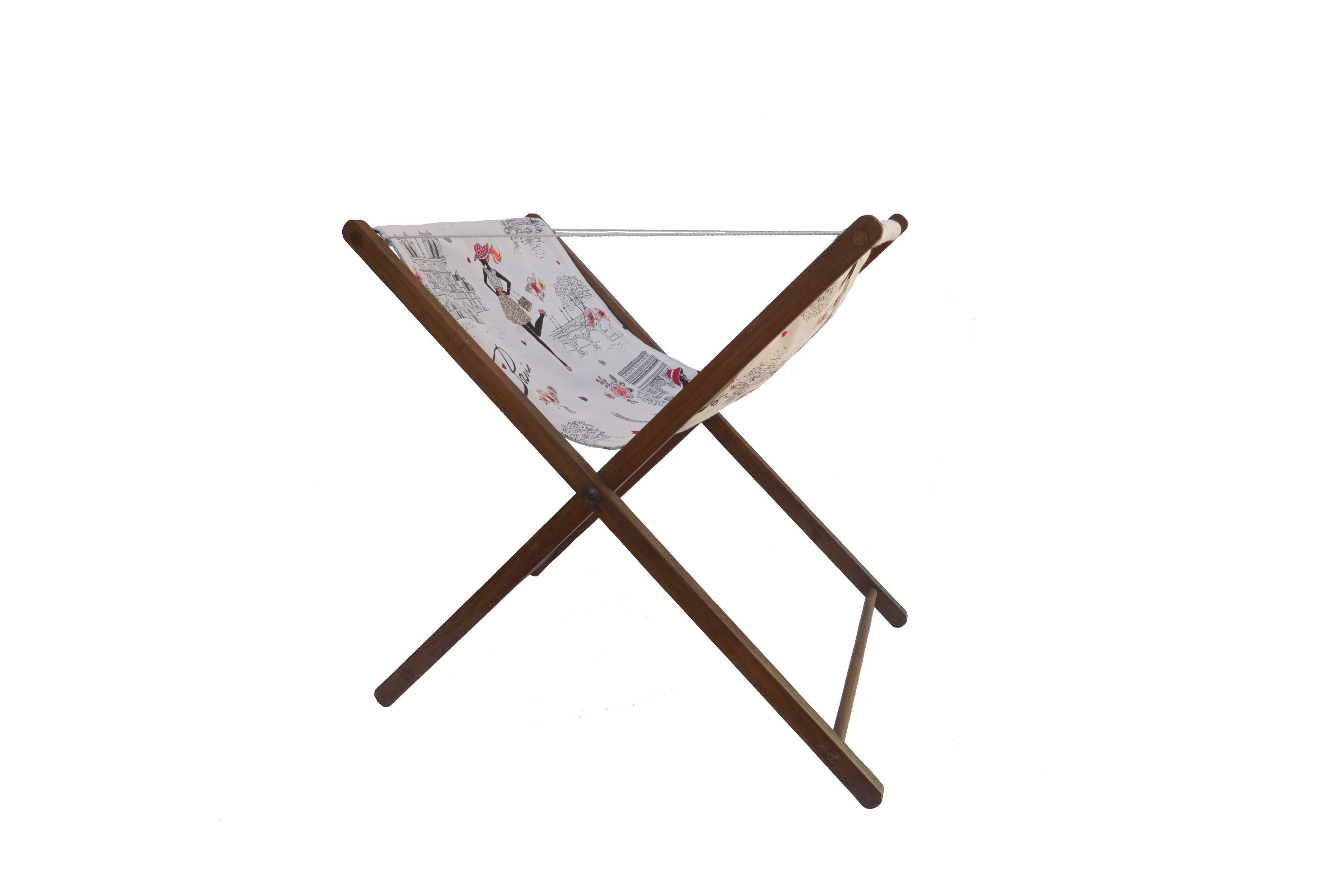 Panier à Tricoter et Couture Pliant Vintage, Panier Français Linge avec Tissu Souvenir Paris