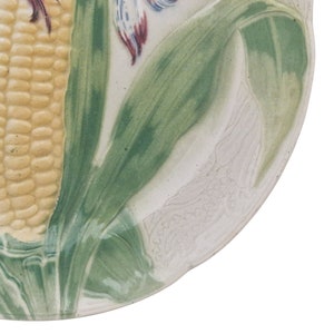 French Antique Majolica Plate with Corn Cob by Keller & Guerin St Clement, Ceramic Kitchen Wall Hanging Decor image 8