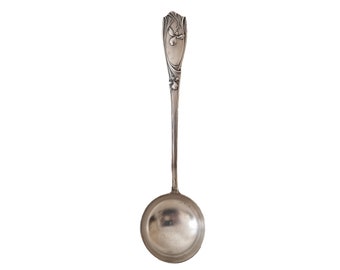 Art Nouveau Silver Plate Ladle with Iris Flower Design on Handle, Antique French Silverware