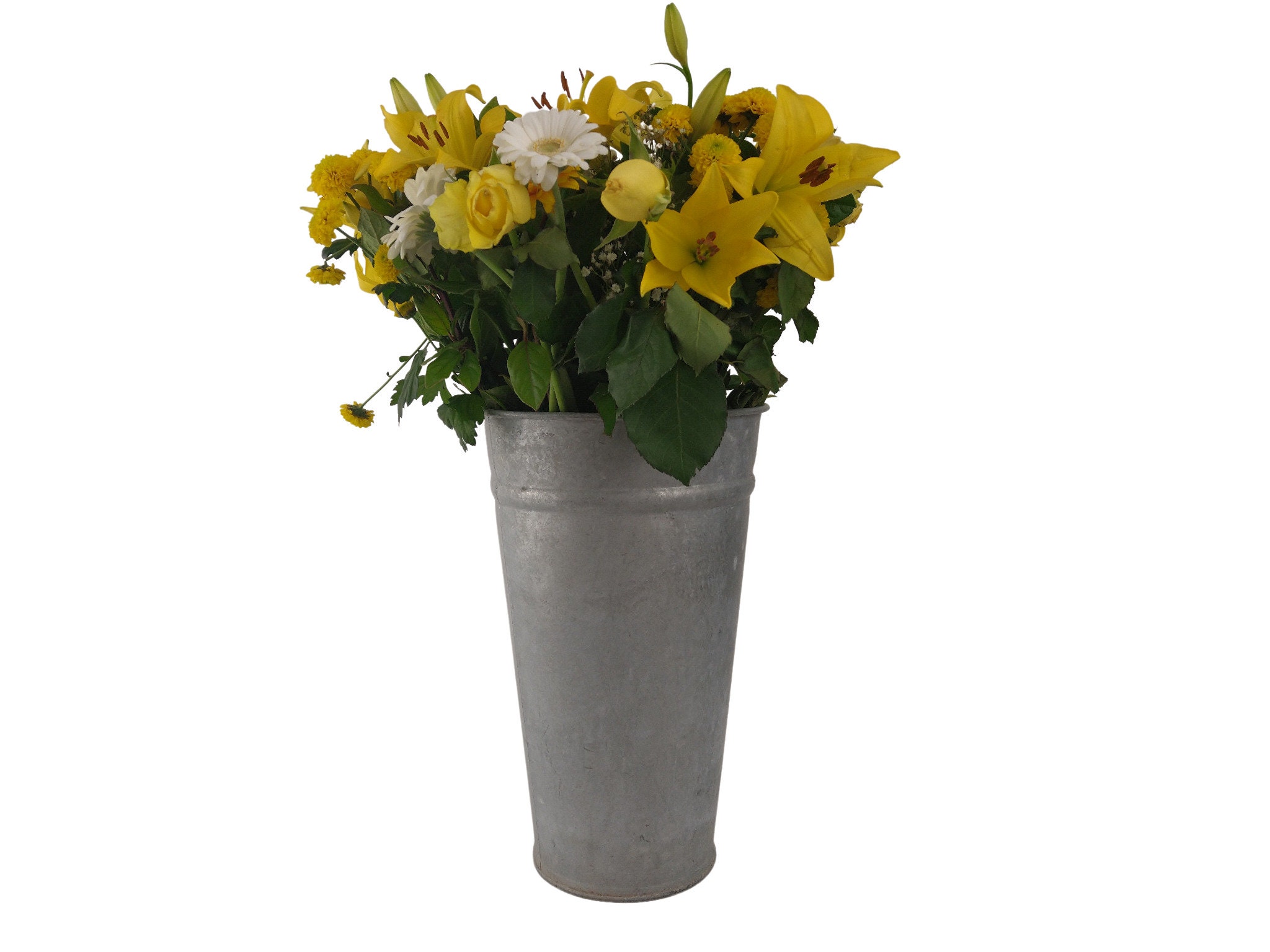 Vintage French Zinc Flower Bucket, Rustic Galvanized Florist Vase