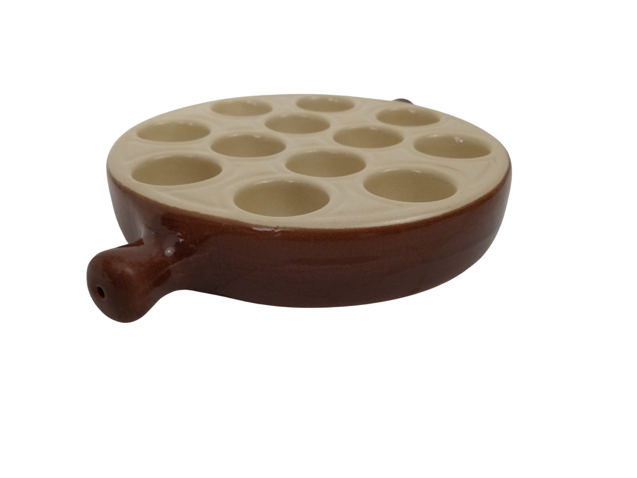 Vintage French Snail Pottery Dish, Escargot Serving Pan, Baked Mushroom