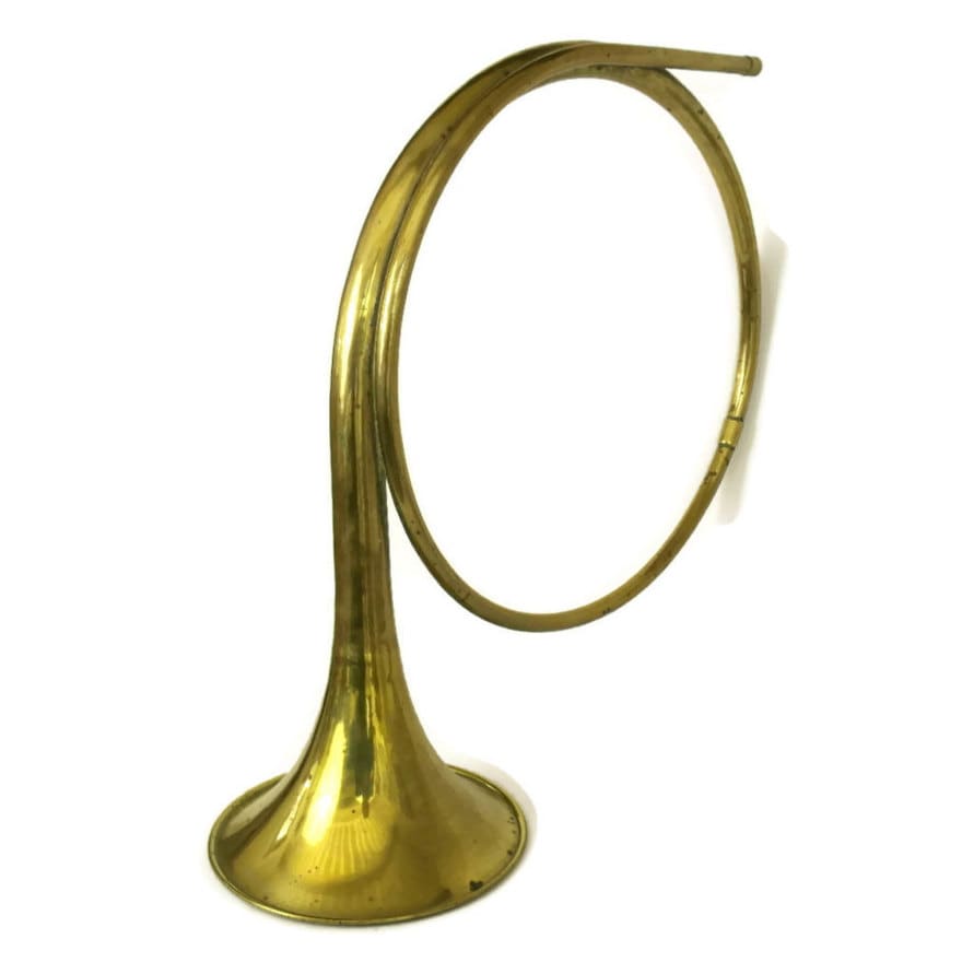 French Vintage Brass Hunting Horn. French Horn Fox Hunting Bugle.