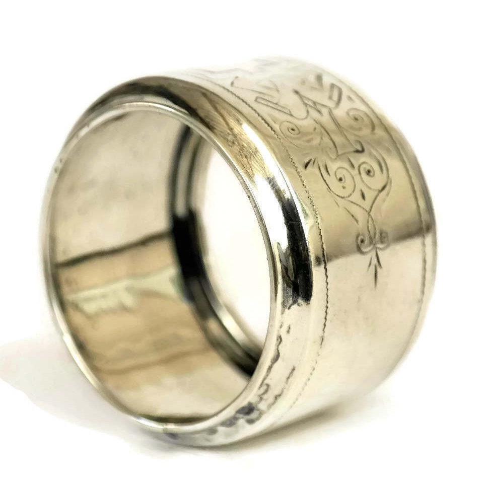 French Antique Silver Napkin Ring with Personalized Engraving Louise.