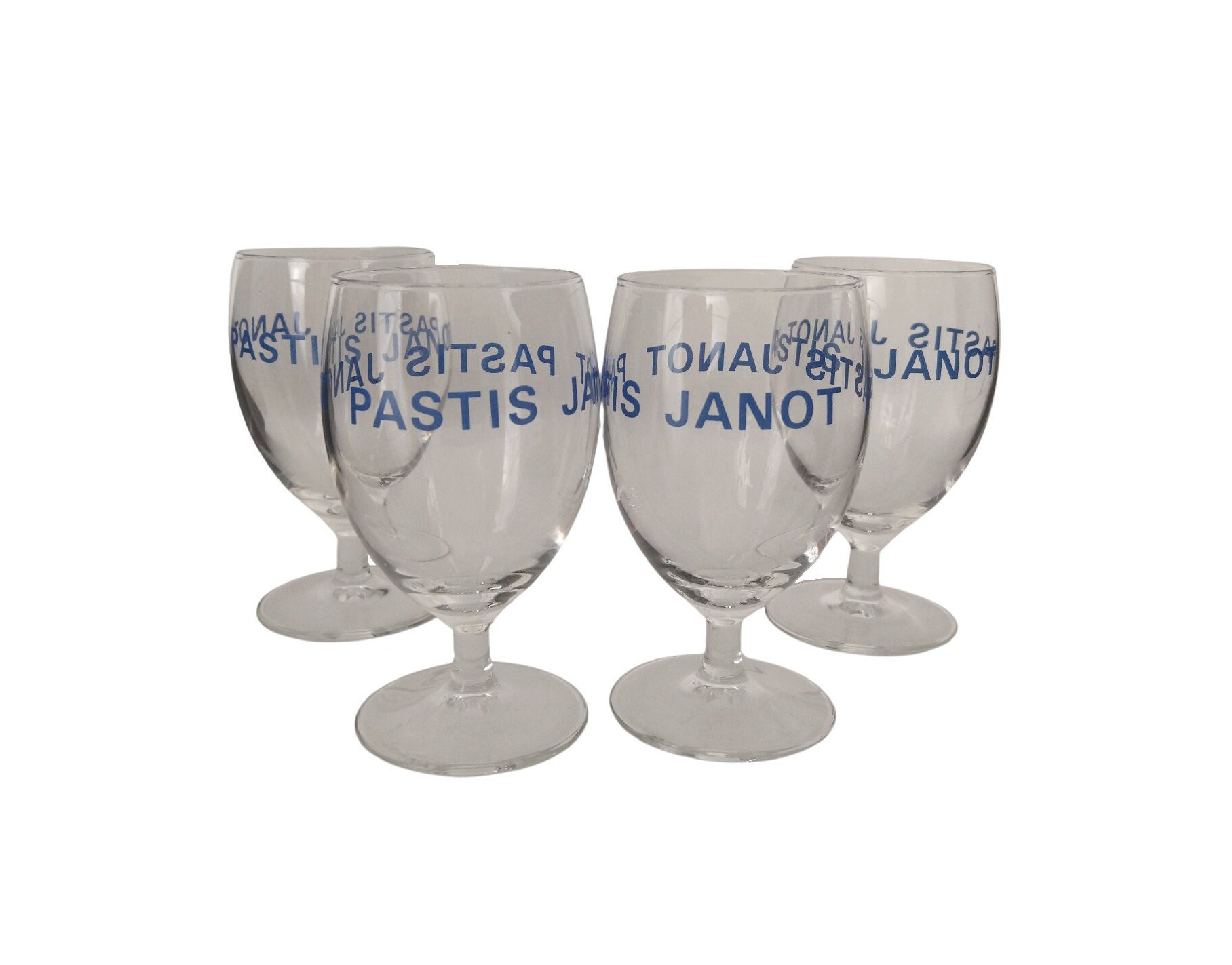 Français Pastis Glasses Set de 4, Publicité Janot Vintage, Bistro de Paris et Bar Decor