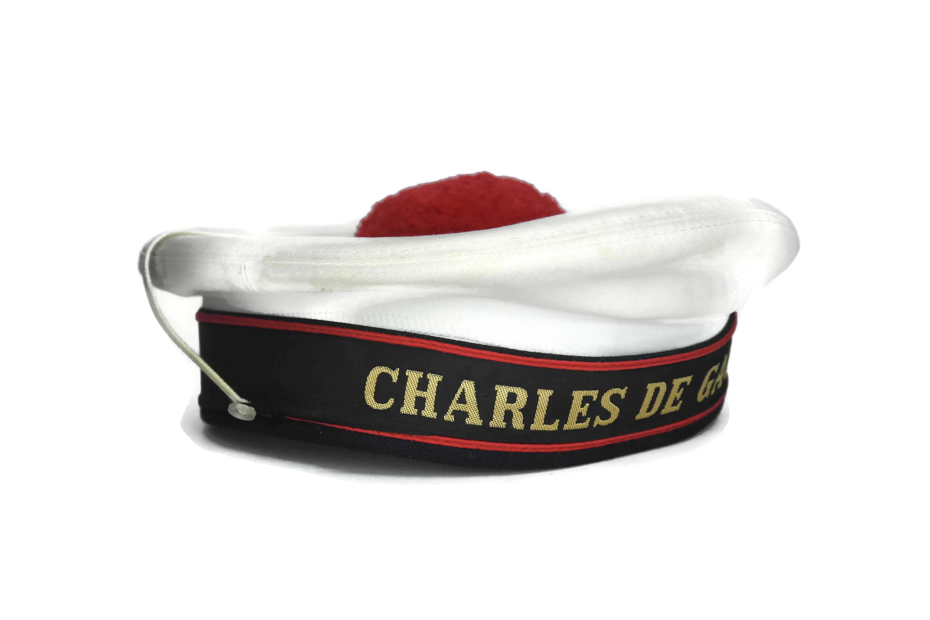 French Beret Sailor Hat with Red Pompom. Vintage French Navy Uniform.