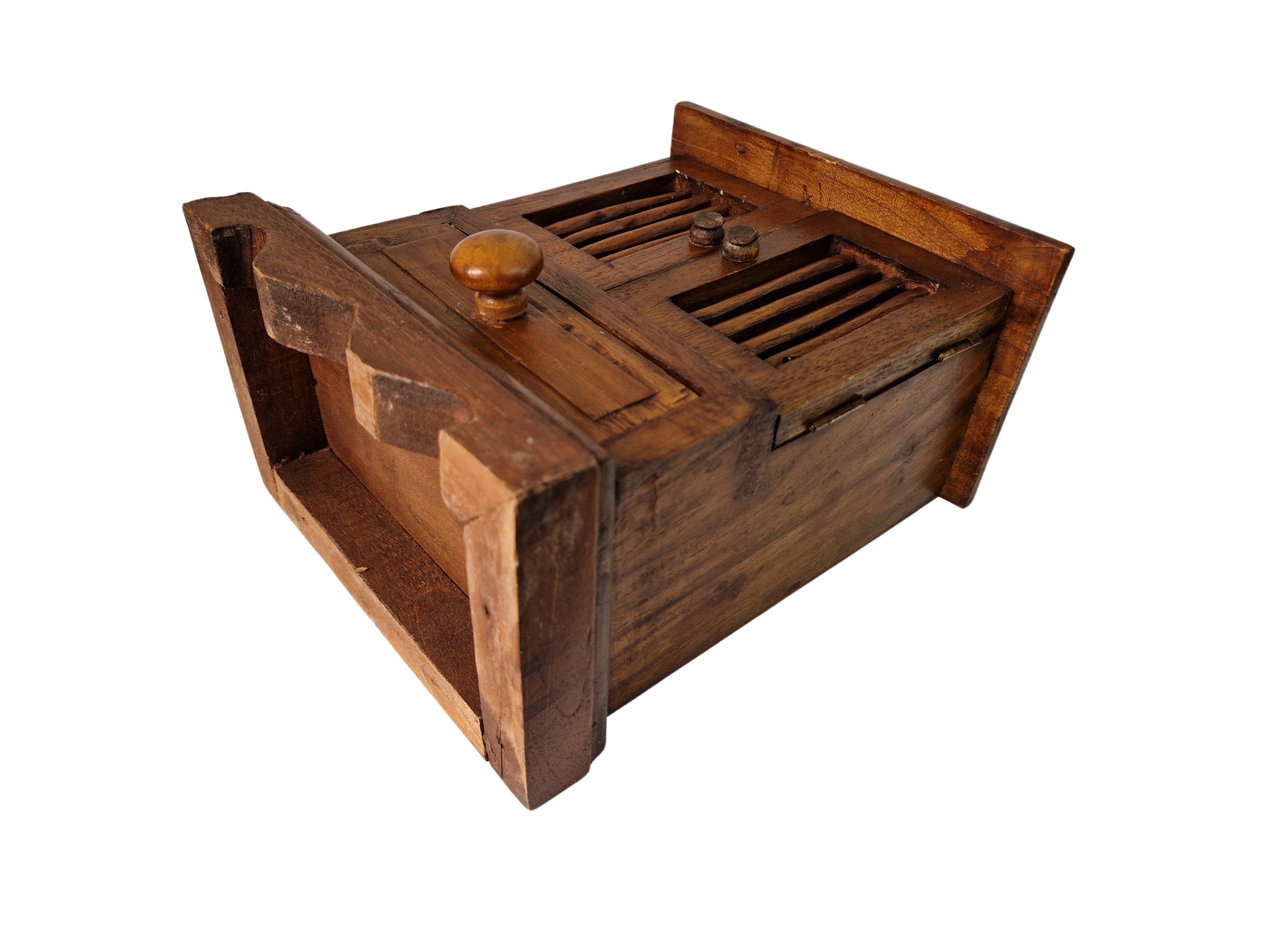 Vintage Hand Crafted Wooden Jewelry Box with Drawers, Miniature