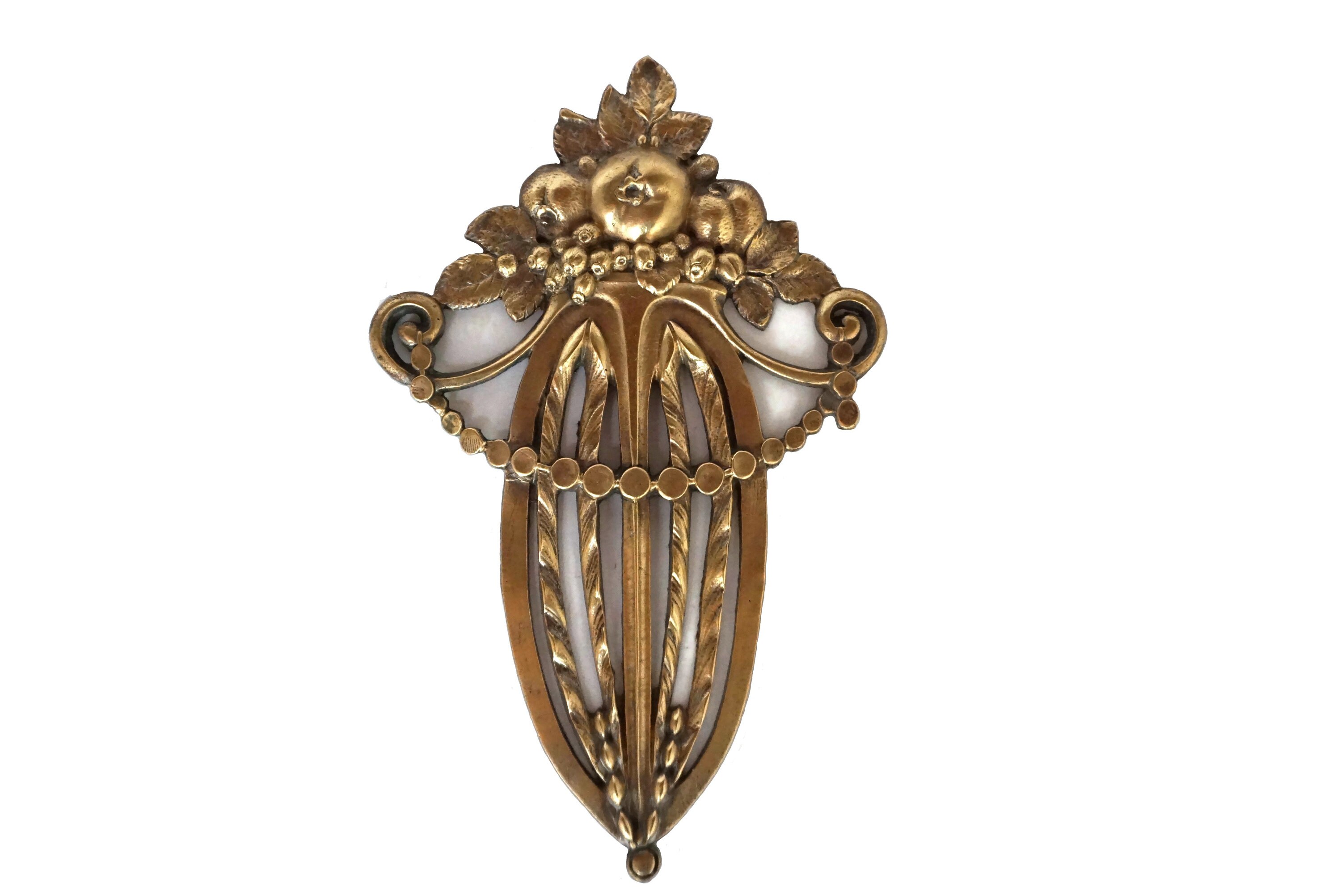 Bronze Fruit Furniture Ornament, Antique French Hardware Molding Pediment