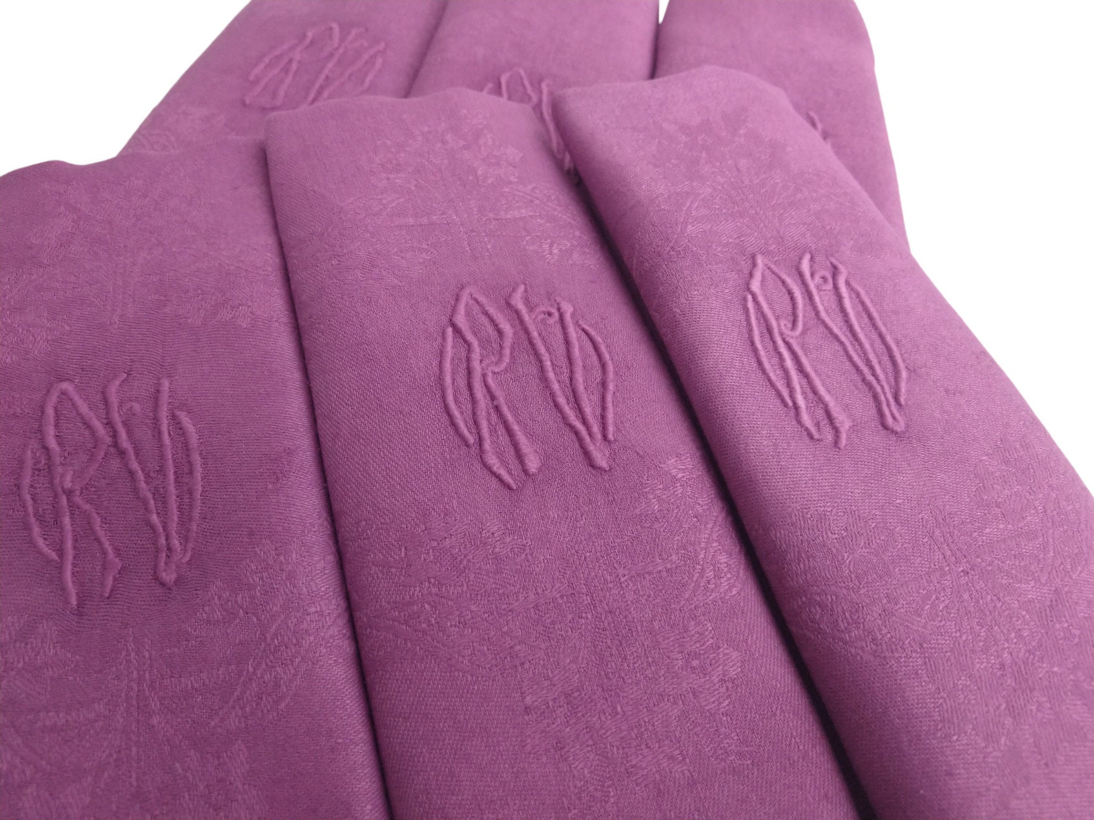 Antique French Linen Napkins Set of 6 Violet Monogram Etsy