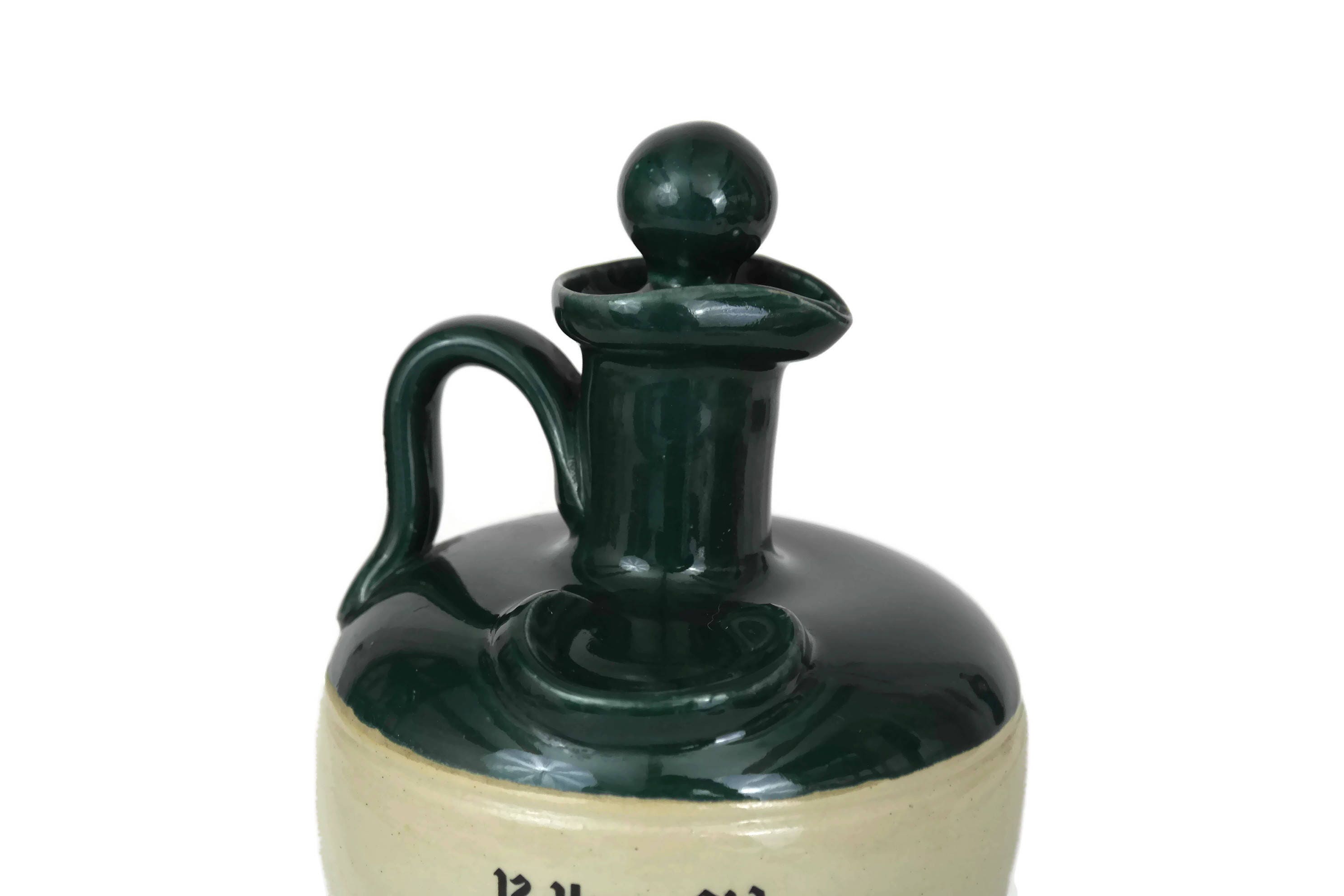 Vintage Long John Scottish whiskey Stoneware Jug. TwoToned Handled ceramic Pitcher. Scotch