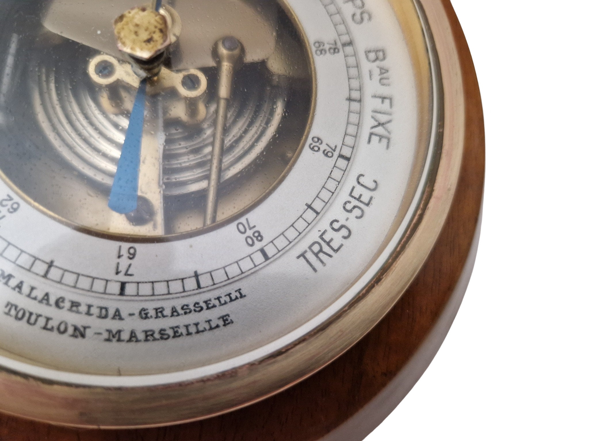 French Mid Century Wood Barometer and Thermometer, Wall Hanging Weather