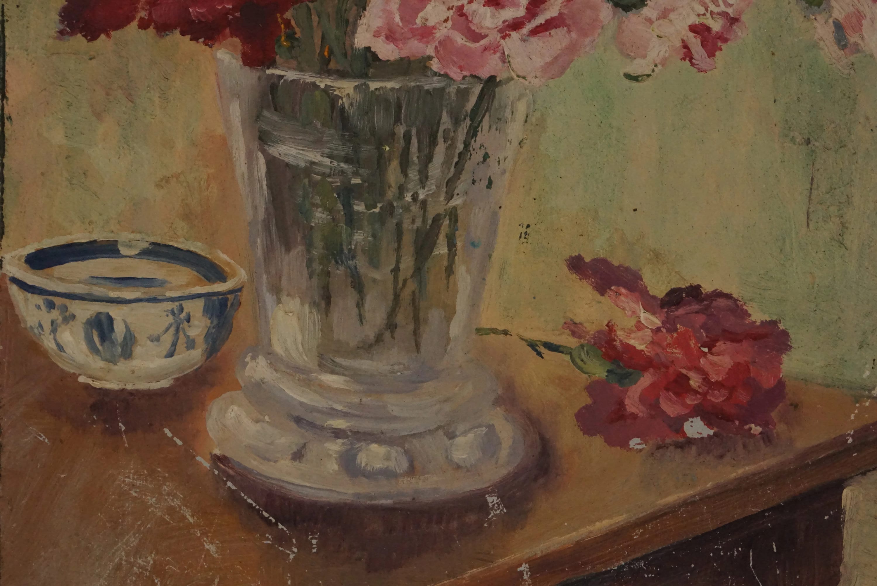 Vintage French Carnation Oil Painting, Floral Still Life, Original