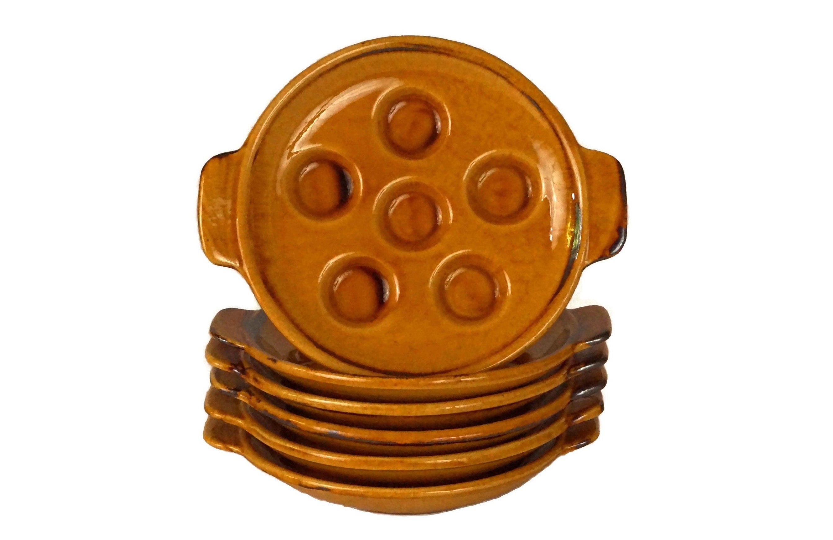 French Pottery Snail Plates Set of 6, Vallauris Mid Century Ceramic Dishes