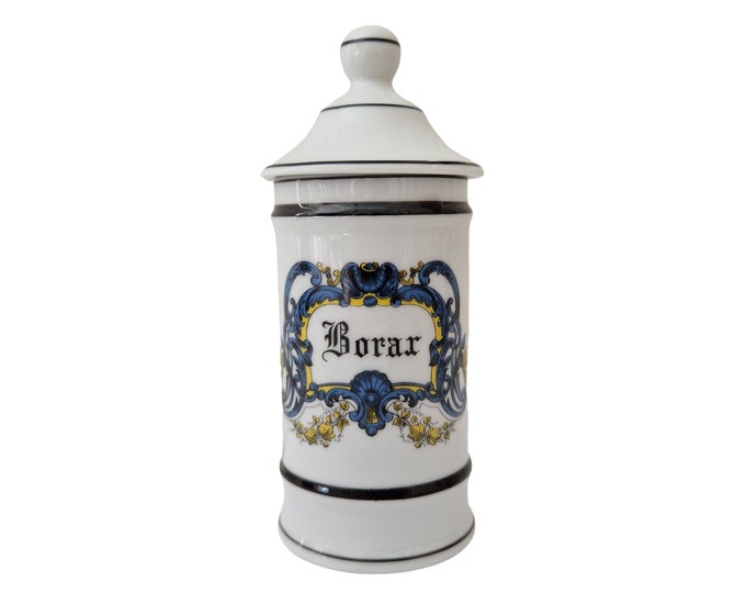 Limoges Porcelain Borax Apothecary Jar, Vintage Ceramic Pharmacy Canister
