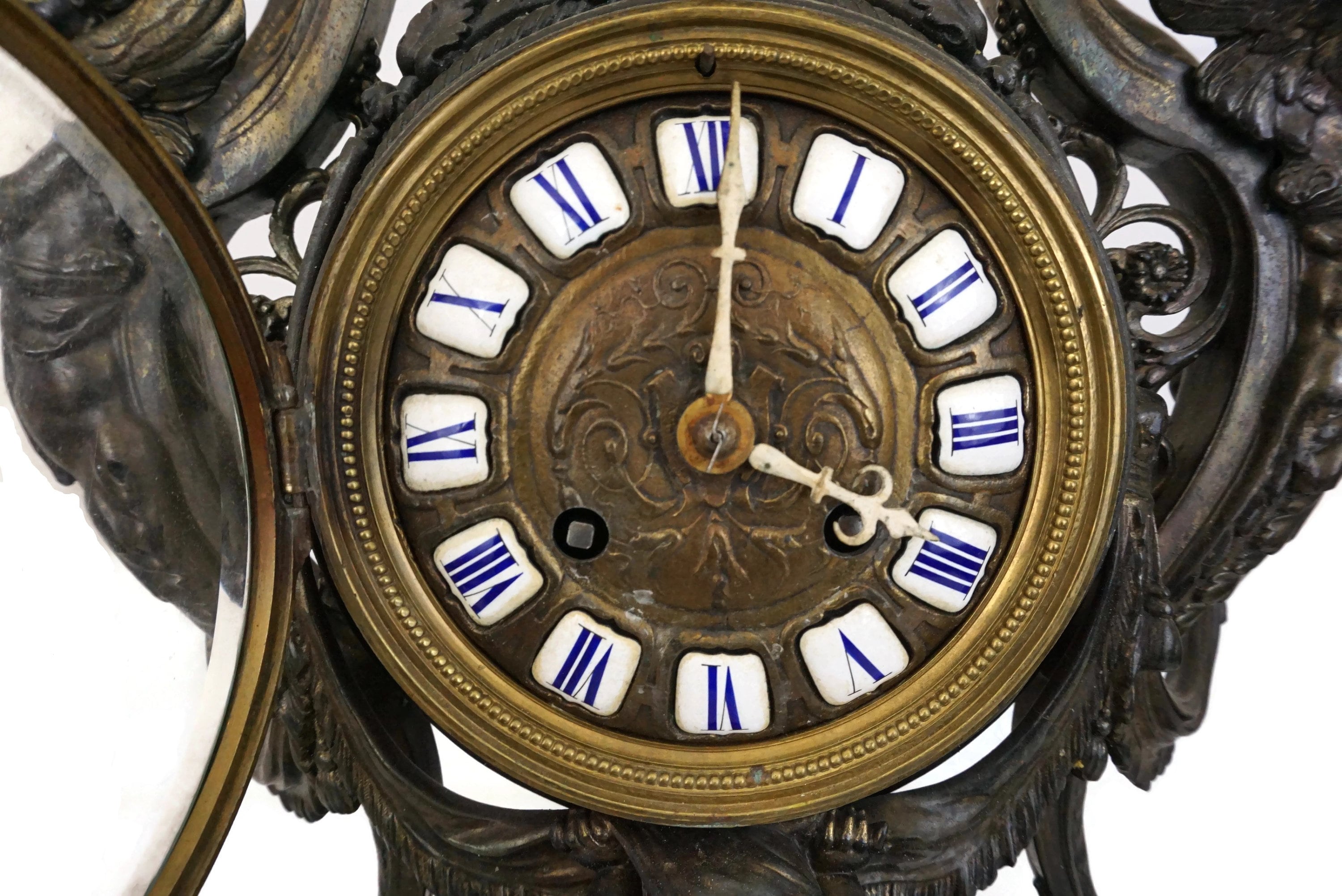 Antique French Mantle Lyre Clock, 19th Century Clock with Faun and