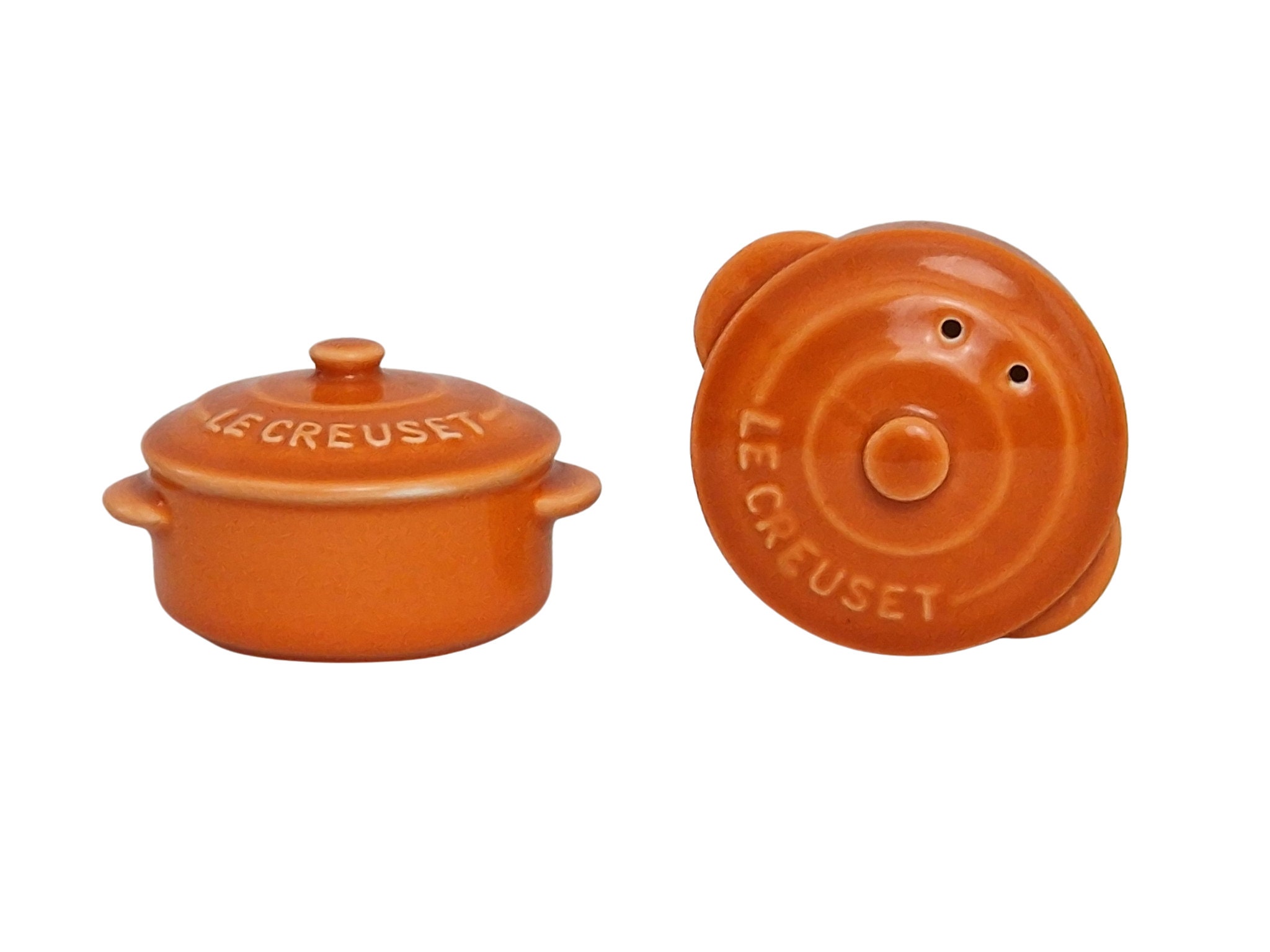 French Le Creuset Salt and Pepper Shaker Set, Vintage Miniature Ceramic