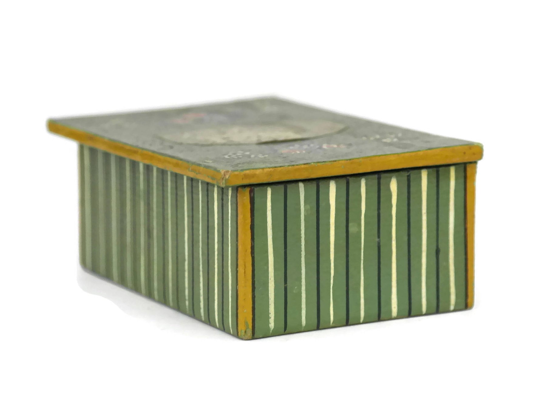 Antique French Match Box with Decoupage and Hand Painted Flowers.