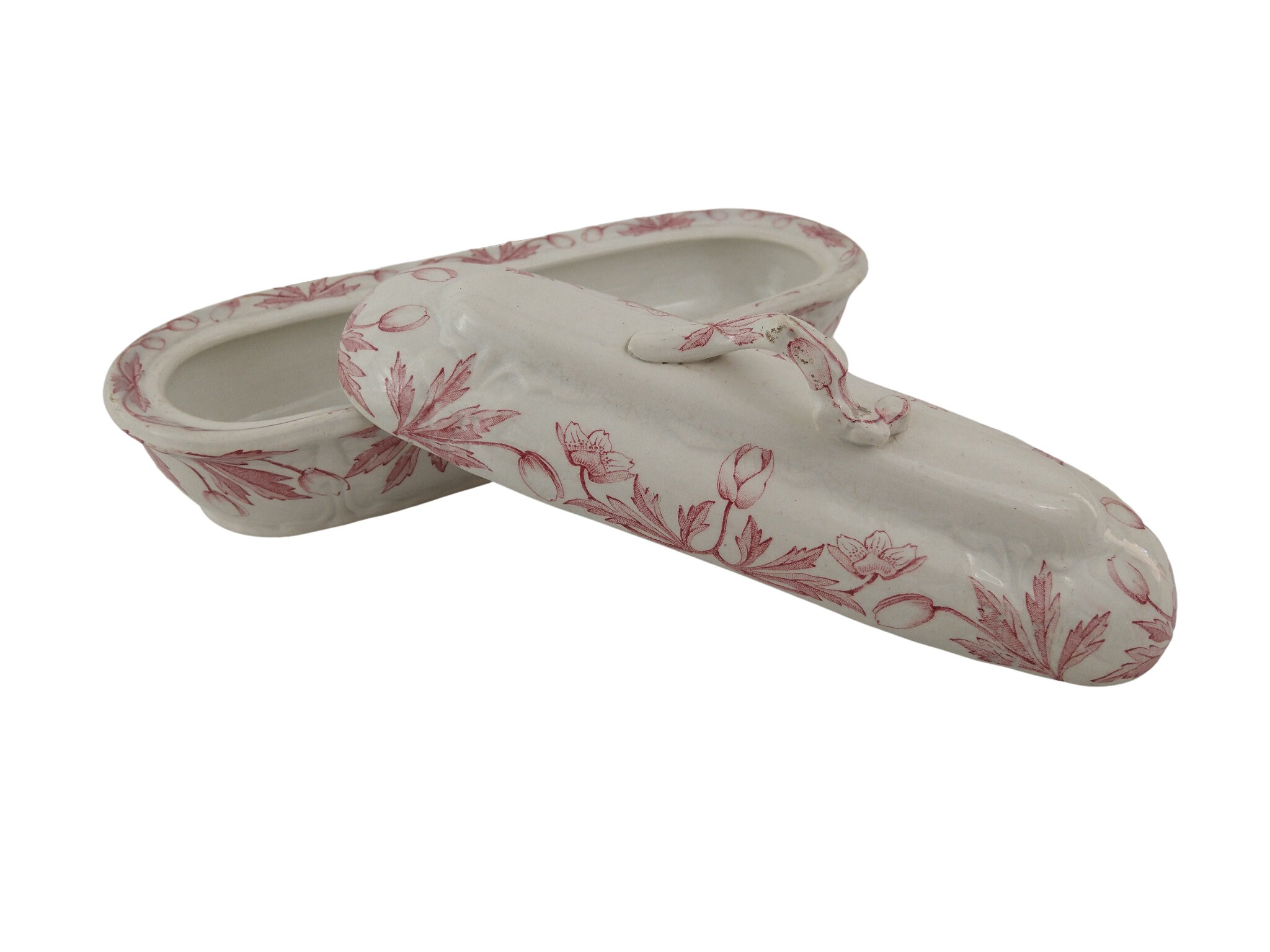 French Antique Ceramic Toothbrush Holder by Creil Montereau, Pink Bathroom Decor and Vanity