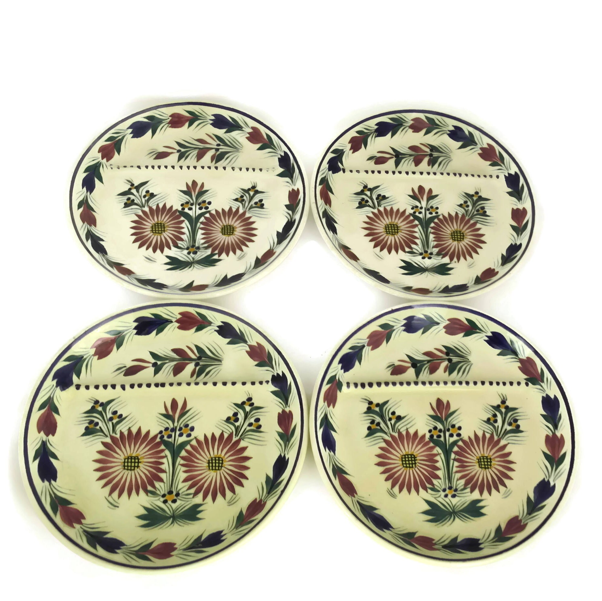 Set of 4 Quimper Pottery Asparagus Plates Signed HB Quimper.