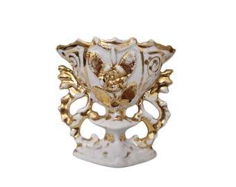 Antique Paris Porcelain Wedding Vase, 19th Century Hand Painted French Ceramic Marriage Souvenir