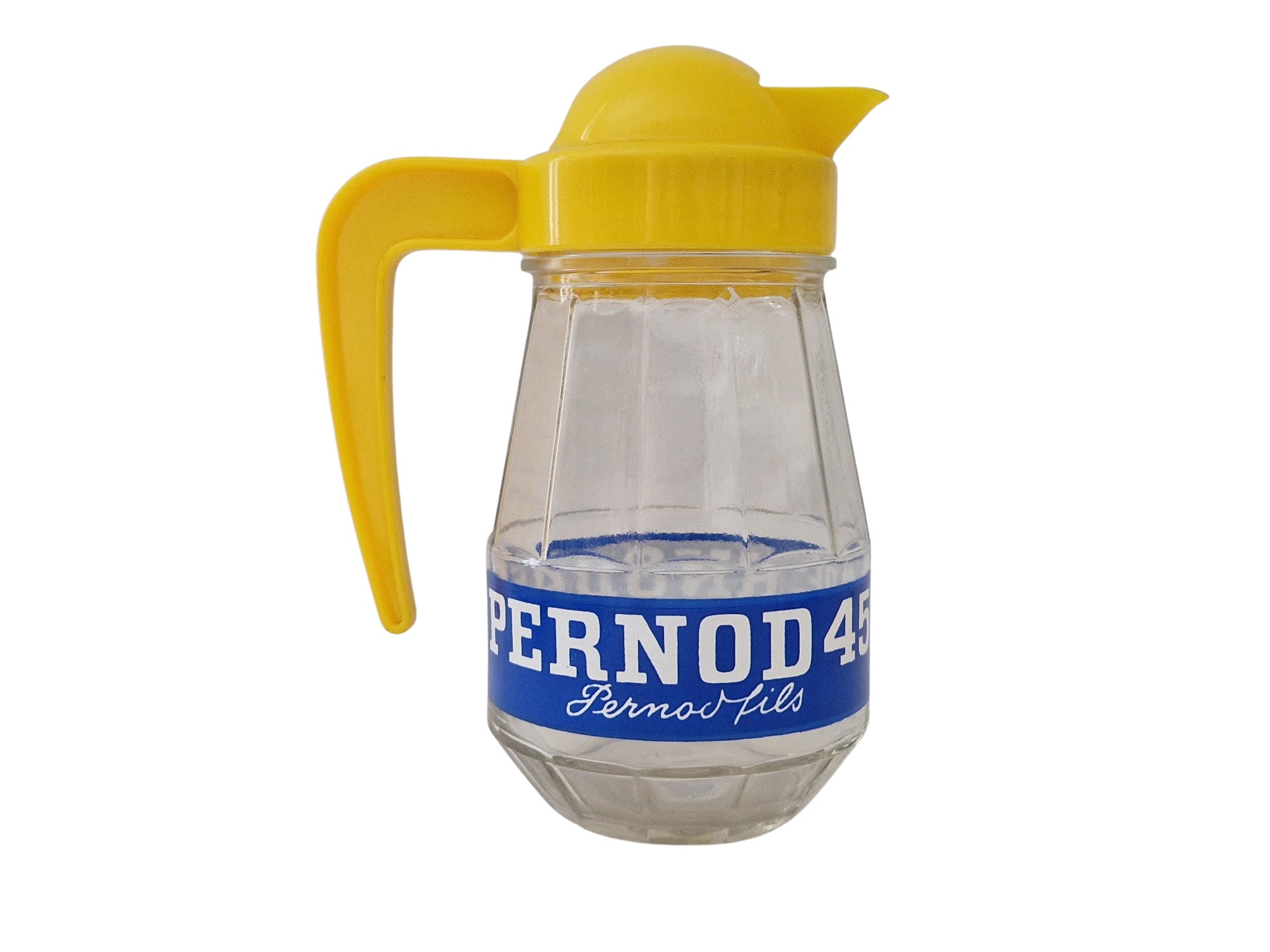 Vintage Pernod Glass Water Pitcher, French Bistro Bottle, Mid Century