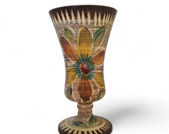 1960s Pottery Vase by Hubert Bequet Quaregnon, Mid Century Hand Painted Ceramic