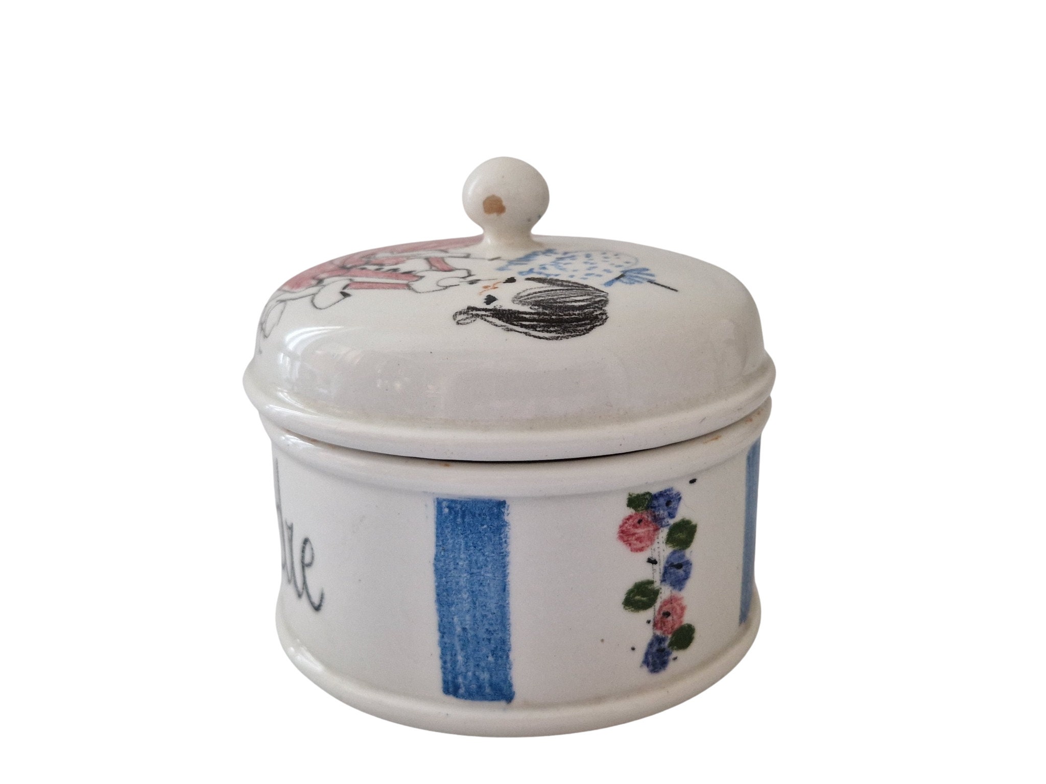 Hand Painted Ceramic Powder Box by Quadrifoglio Florence, 1960s Italina