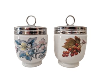 Royal Worcester Porcelain Egg Coddlers, A Pair, King Size, Evesham & Woodland Patterns